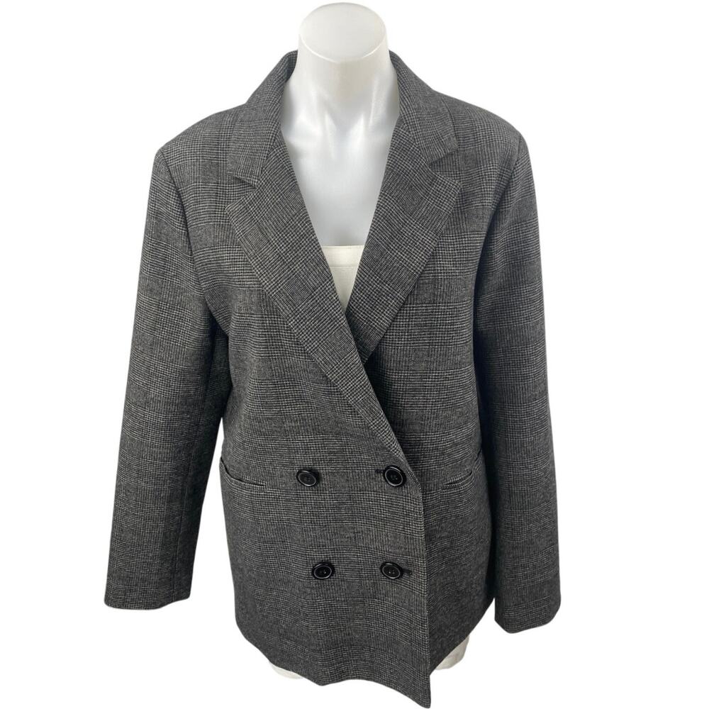Urban Outfitters Gray Plaid Double Breasted Long Sleeve Blazer Coat Jacket Sz M